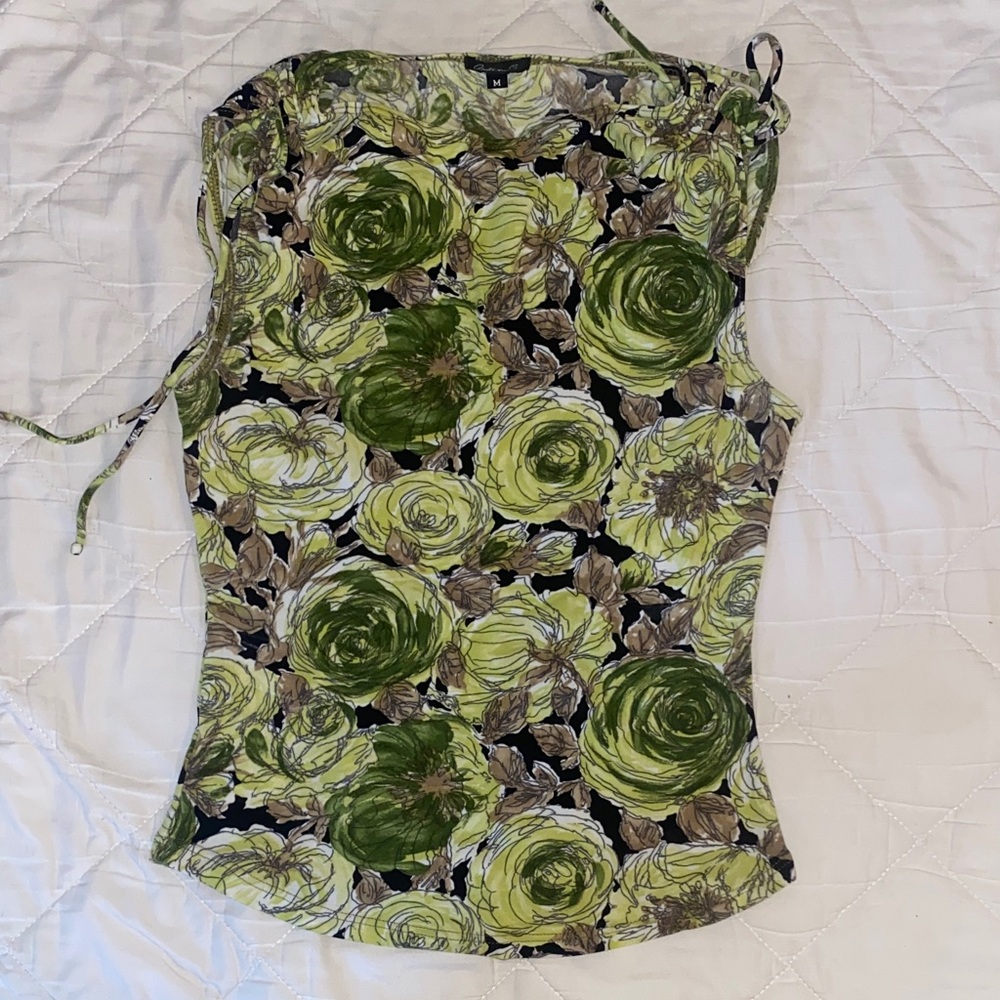 Arden B Green and Brown Floral Tank Top
